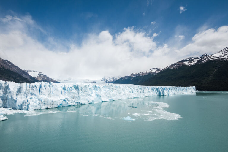 Majestic Perito Moreno Glacier with striking blue ice formations in Patagonia, Argentina