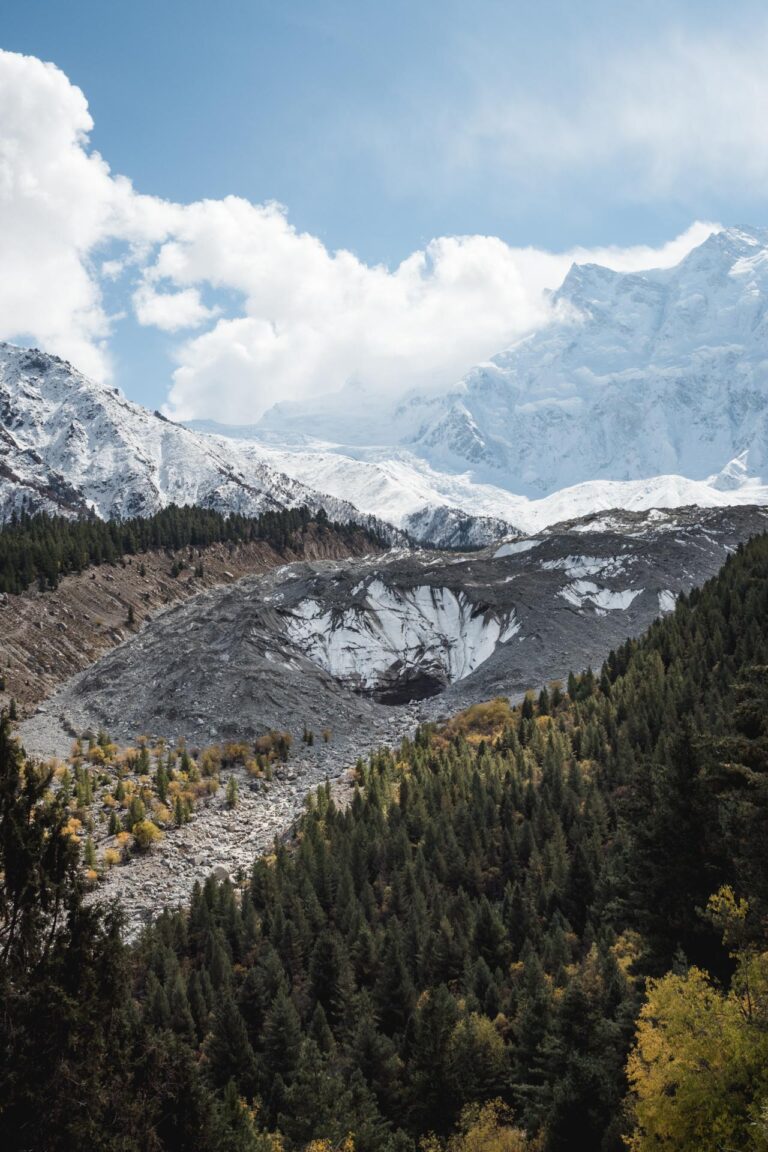 Fairy Meadows with Nanga Parbat mountain dominating the horizon in Pakistan