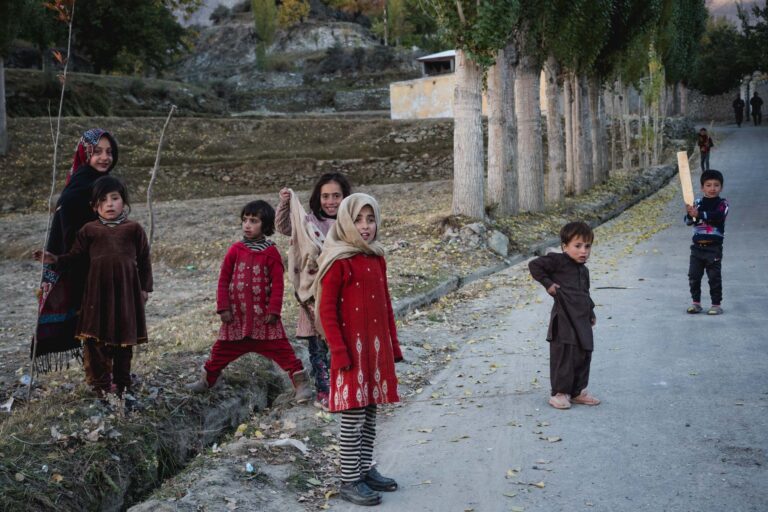 Group of Pakistani children playing in the serene mountain village of Hopper in Hunza valley, Pakistan.